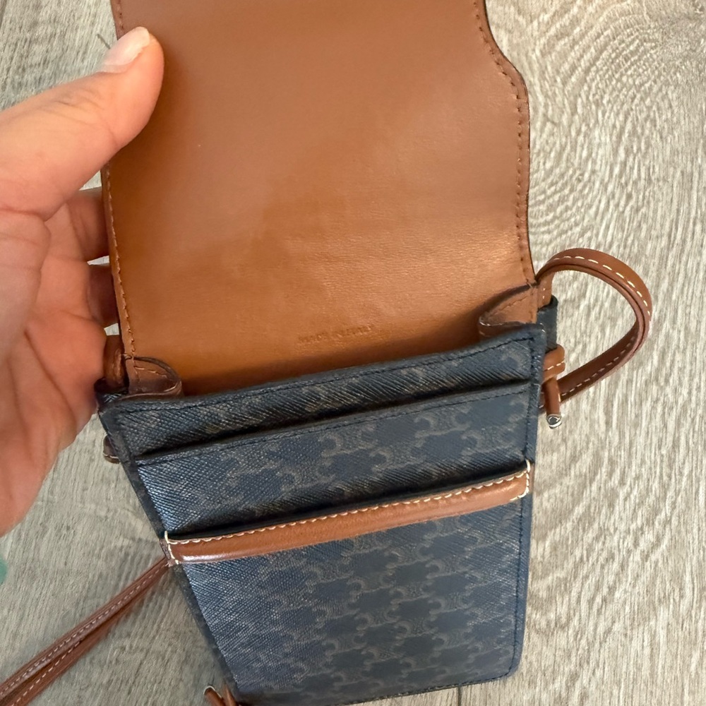 Authentic  Celine Triomphe Canvas Lambskin Phone Pouch With Flap - Picture 8 of 10